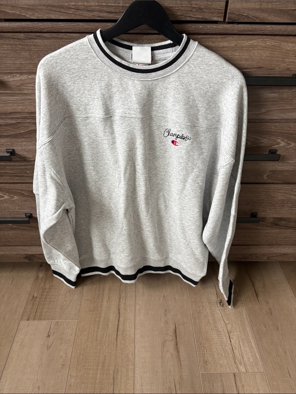Champion Gray Crewneck Sweatshirt with Black & White Trim